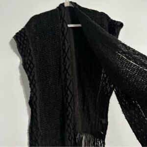 Black Knit Open-Front Fringe Cardigan Shall One-Size